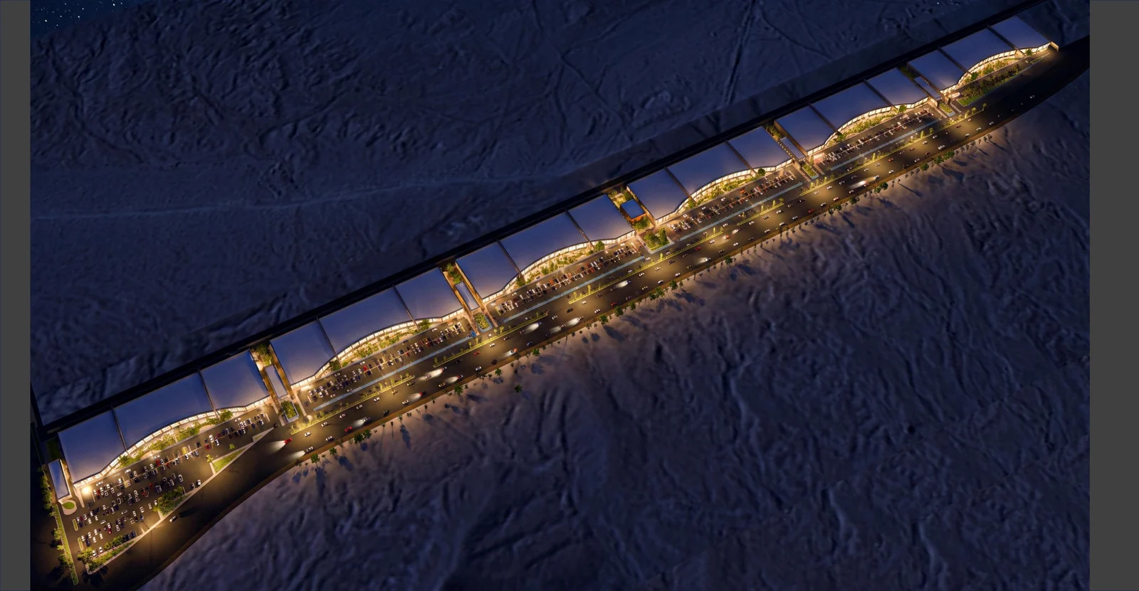 The boulevard at night from above, artist’s impression