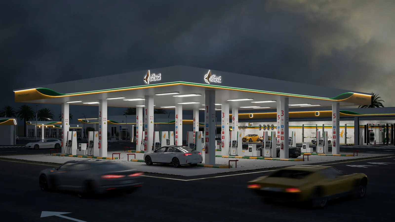 Station forecourt at night, artist’s impression