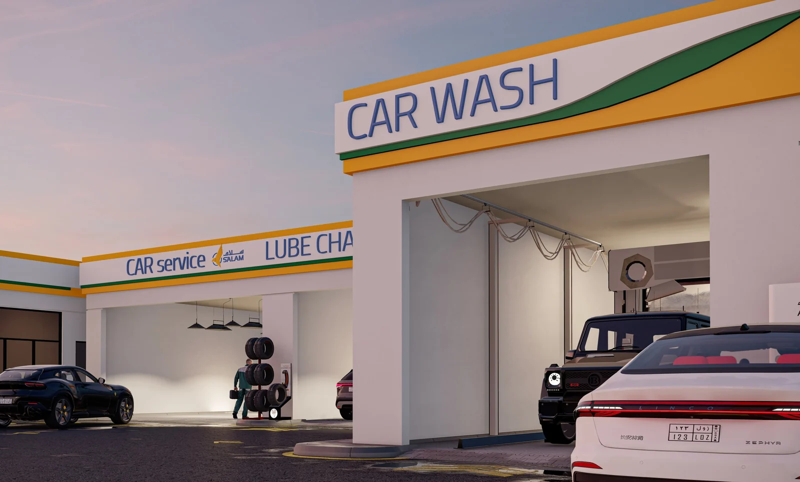 Car wash and car service, artist’s impression