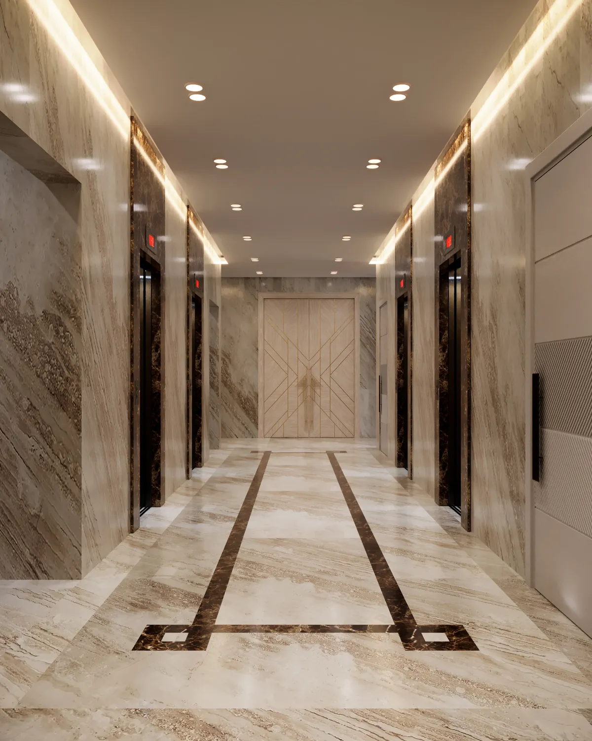 Marble-clad lift lobby